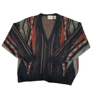 VTG Emporio Gitano Cardigan Sweater Men XL Gray Red Abstract Grandpa Cosby Funky